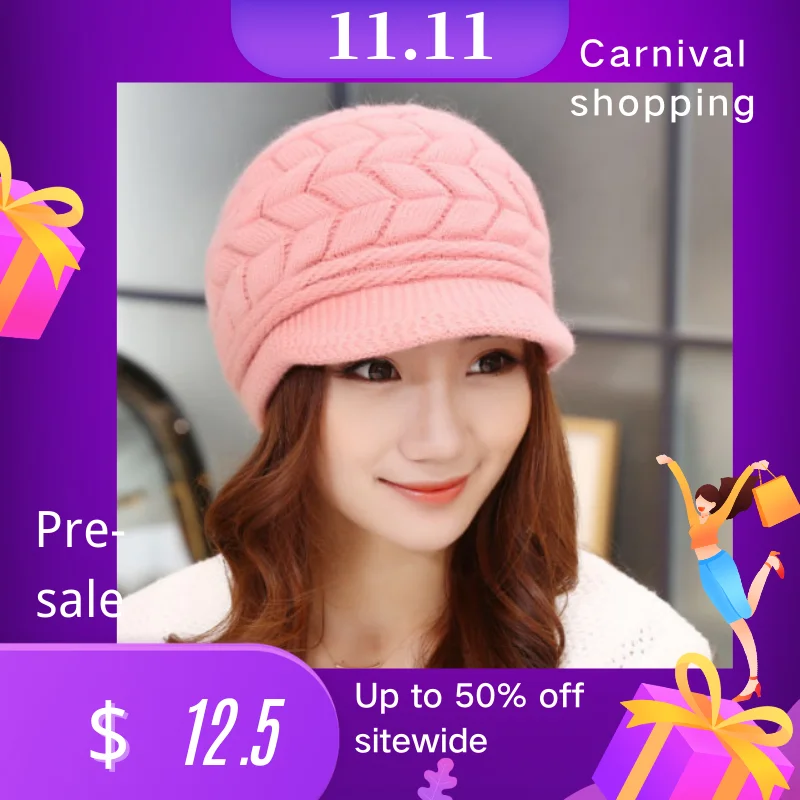 Korean version of autumn and winter knitted woolen hat, thick rabbit fur cap, ladies double-layer warm beret, casual fashion ear
Korean version of autumn and winter knitted woolen hat, thick rabbit fur cap, ladies double-layer warm beret, casual fashion ear