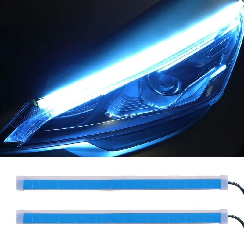 

2pcs Flexible LED DRL Car Daytime Running Light Waterproof Strip Auto Headlights White Turn Signal Yellow Brake Flow Lights 12V