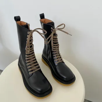 Luxury Brand Fashion High Quality Genuine Leather Motorcycle Boots Women Platform Shoes Lace Up Thick-soled Shoes Mid-Calf Boots
Luxury Brand Fashion High Quality Genuine Leather Motorcycle Boots Women Platform Shoes Lace Up Thick-soled Shoes Mid-Calf Boots