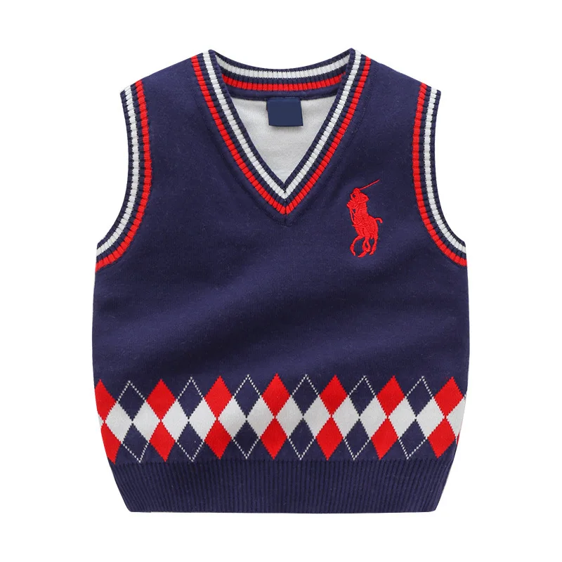 

INS Europe And America Children Knitted Vest Autumn And Winter 2019 New Style BOY'S Baby Classic Style Yarn Vest V-neck Double L