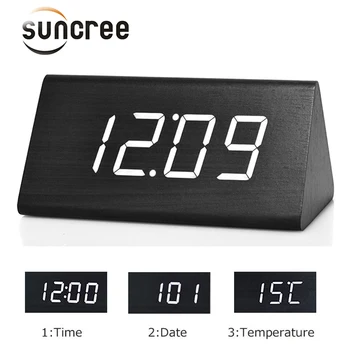 Suncree Wooden LED Desk Alarm Clock Sounds Control Calendar LED Electronic Desktop Digital Time Date Temperature Clocks
Suncree Wooden LED Desk Alarm Clock Sounds Control Calendar LED Electronic Desktop Digital Time Date Temperature Clocks