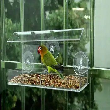 

Acrylic Transparent Bird Feeder Window Viewing Parrot Bird Feeders Tray Birdhouse Suction Cup Mount House Type Birds Feeder