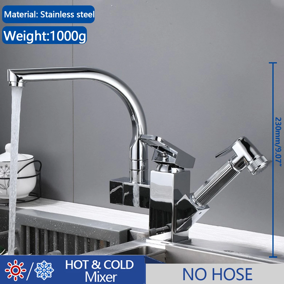 Generic Kitchen Mixers Faucet Wall Mounted Cold & Water Stainless Steel