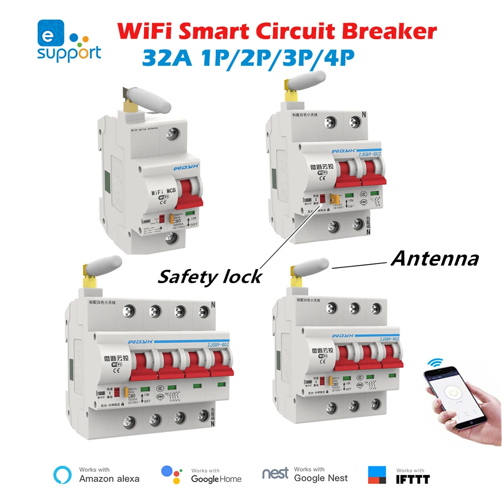 32A 1/2/3/4P eWeLink WiFi Smart Circuit Breaker Automatic Switch overload short circuit protection work with Alexa Google home
32A 1/2/3/4P eWeLink WiFi Smart Circuit Breaker Automatic Switch overload short circuit protection work with Alexa Google home