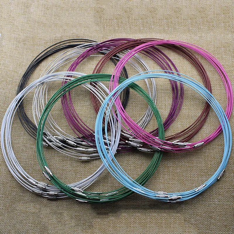 

10pcs 1mm Stainless Steel Wire Cable Cord Rope Chain Choker Necklace for DIY Jewelry Findings 18" Mixed Color Z952