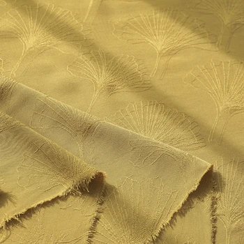

Warm yellow rayon material leaf pattern viscose fabric jacquard 100cm*140cm