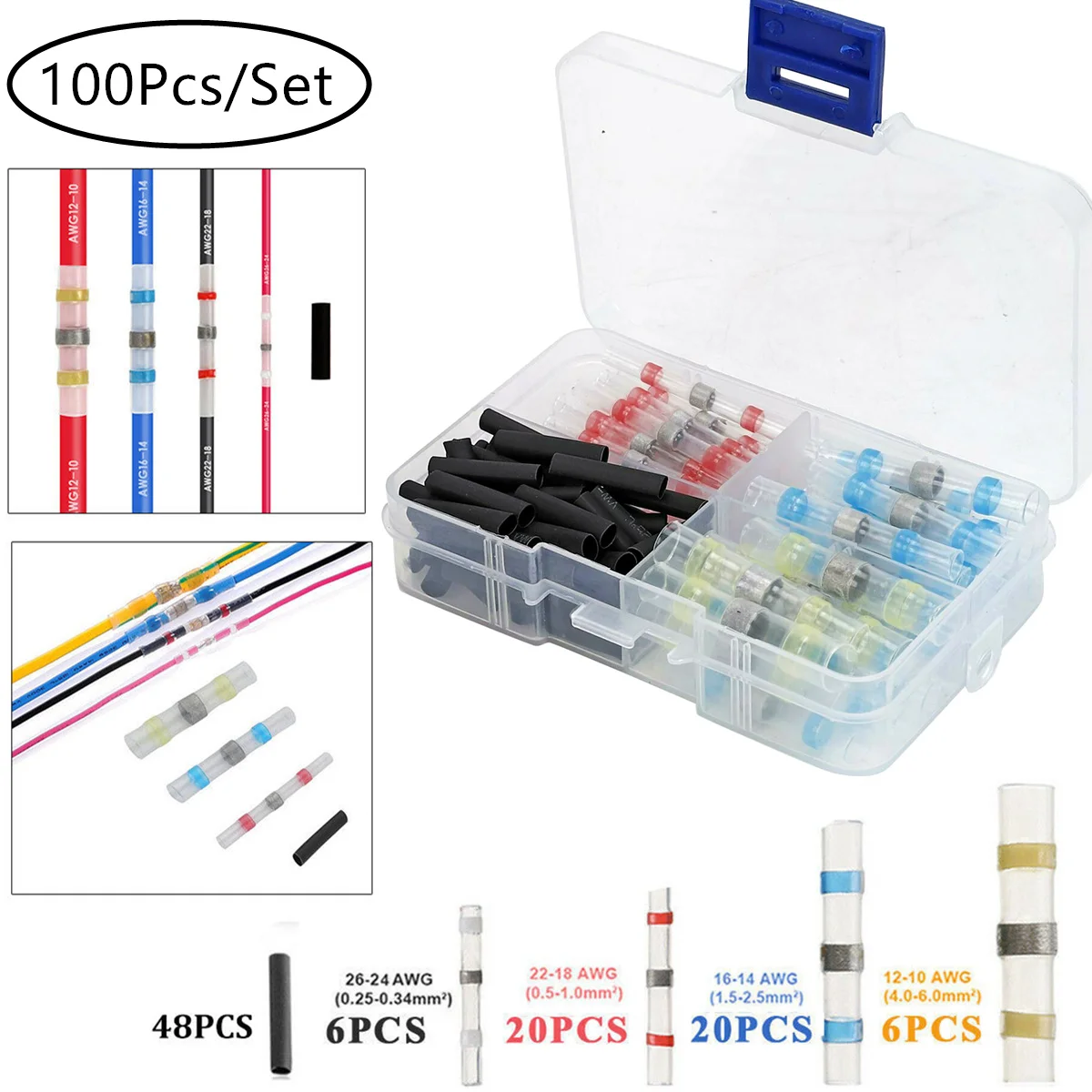 100PCS Assortment Seal Heat Shrink Waterproof Insulation Soldering Tube Cable Crimp Wire Connectors Kit AWG10-22
100PCS Assortment Seal Heat Shrink Waterproof Insulation Soldering Tube Cable Crimp Wire Connectors Kit AWG10-22