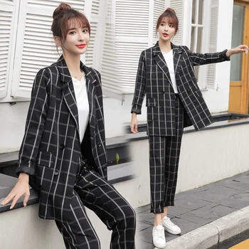 2020 Spring New Women's Two-piece Set Korean Fashion Plaid Slim Single-breasted Blzaer + Ankle-length Pants Female Casual Suit
2020 Spring New Women's Two-piece Set Korean Fashion Plaid Slim Single-breasted Blzaer + Ankle-length Pants Female Casual Suit
