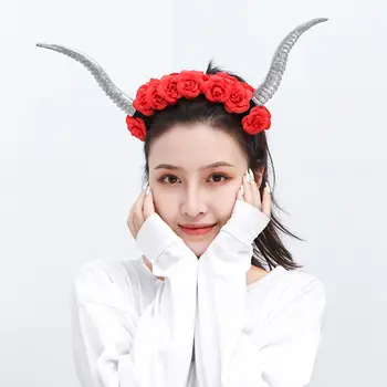 Princess Rose Flower Headband Garland Funny Antelope Sheep Horn Hair Hoop Day of the Dead Halloween Cosplay Headpiece 
Princess Rose Flower Headband Garland Funny Antelope Sheep Horn Hair Hoop Day of the Dead Halloween Cosplay Headpiece