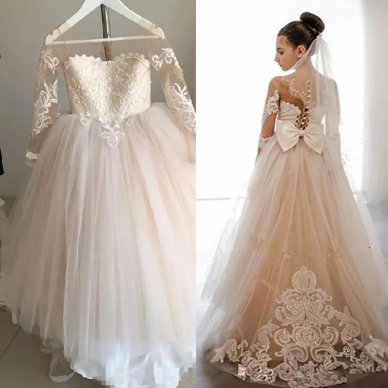 Kids Puffy Lace Ball Gown Long Sleeves Flower Girl Dresses Princess Beach Wedding Children Wear Sheer Neck Baby Pageant Clothes
Kids Puffy Lace Ball Gown Long Sleeves Flower Girl Dresses Princess Beach Wedding Children Wear Sheer Neck Baby Pageant Clothes