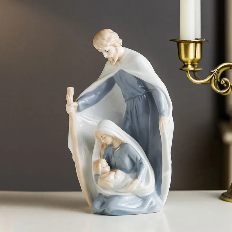 26*15cm Blue and White Ceramic Christ Statue Christmas Nativity Scene Holy Family of Three Elegant Home Ornament Gift For Mother
26*15cm Blue and White Ceramic Christ Statue Christmas Nativity Scene Holy Family of Three Elegant Home Ornament Gift For Mother