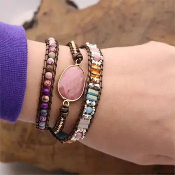 Retro Leather Wrap Bracelet Rhodochrosite Charm with Multi Color Natural Beads Crystal Weaving Statement Love Bracelet Gifts
Retro Leather Wrap Bracelet Rhodochrosite Charm with Multi Color Natural Beads Crystal Weaving Statement Love Bracelet Gifts
