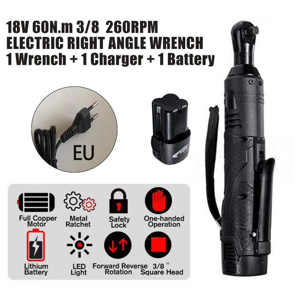 18V 5200mAh Electric Right Angle Wrench Set Cordless Woodworking With Battery Charger 60NM ABS Metal Power Tools
18V 5200mAh Electric Right Angle Wrench Set Cordless Woodworking With Battery Charger 60NM ABS Metal Power Tools