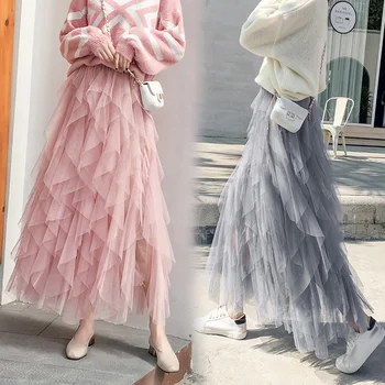 Women Irregular Tulle Skirts Fashion Elastic High Waist Mesh Skirt Pleated Long Skirts Midi Skirt Saias Faldas Jupe Femmle
Women Irregular Tulle Skirts Fashion Elastic High Waist Mesh Skirt Pleated Long Skirts Midi Skirt Saias Faldas Jupe Femmle