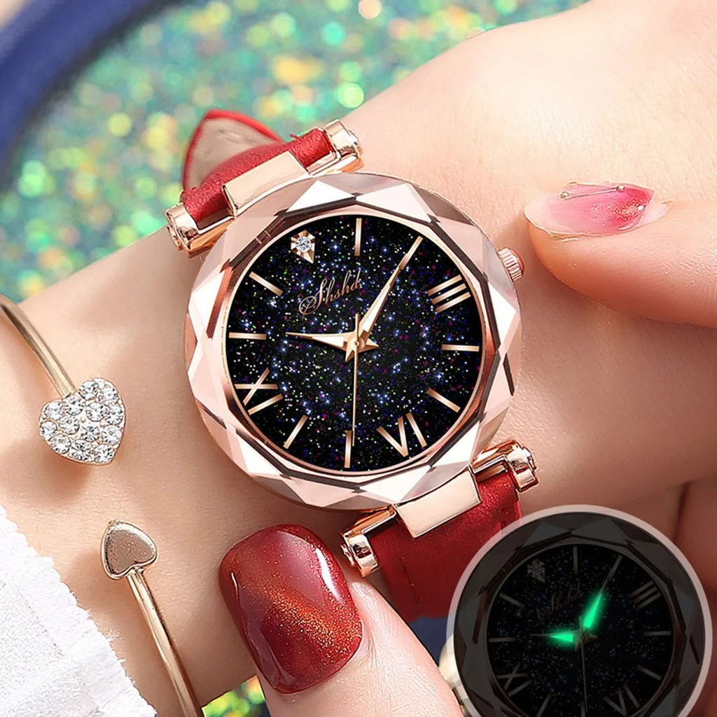 Модные женские часы со звездами светящиеся очаровательные маленькие с матовым