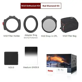 Optical glass 100mm system filter Kit, Red Diamond Enthusiast Kit w/ M10 Hoder adapter & drop-in CPL nd1000 medium graduated nd8
Optical glass 100mm system filter Kit, Red Diamond Enthusiast Kit w/ M10 Hoder adapter & drop-in CPL nd1000 medium graduated nd8