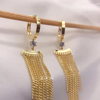 

Free Shipping New Gold Silver Color Long Tassel Dangle Earrings with Small Hoop Wedding Drop Earing Brinco Fashion Jewelry Gifts