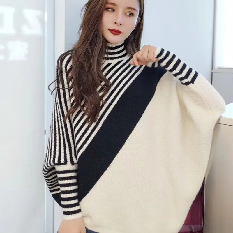 2019Autumn Winter Women Knitted Sweater Turtleneck Diagonal Stripe Batwing Sleeve Asymmetrical Pullover Sweaters Female Knitwear
2019Autumn Winter Women Knitted Sweater Turtleneck Diagonal Stripe Batwing Sleeve Asymmetrical Pullover Sweaters Female Knitwear
