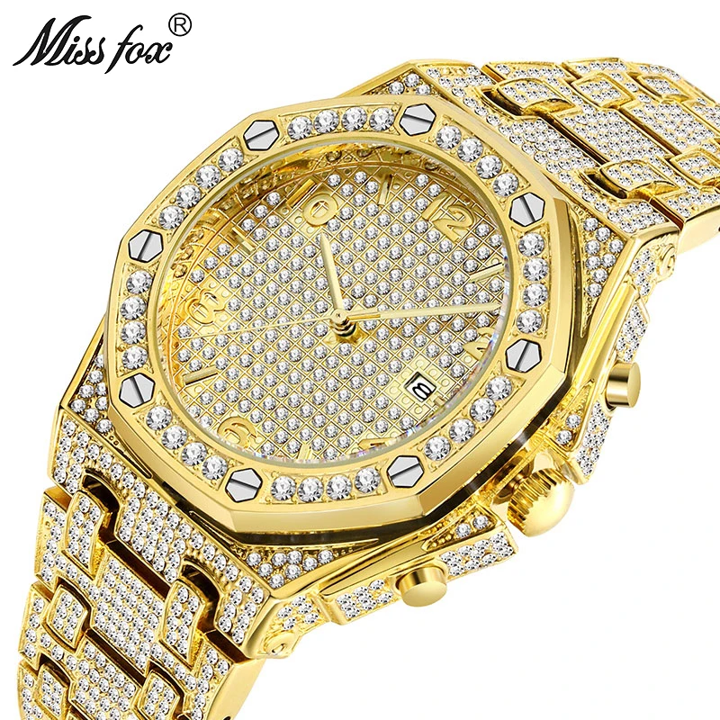 MISSFOX Men's Luxury watch Men Designer Royalty Oak Quartz 18K Gold Watch Lab Diamond Auto Date Calendar Piguet Quartz Watch
MISSFOX Men's Luxury watch Men Designer Royalty Oak Quartz 18K Gold Watch Lab Diamond Auto Date Calendar Piguet Quartz Watch