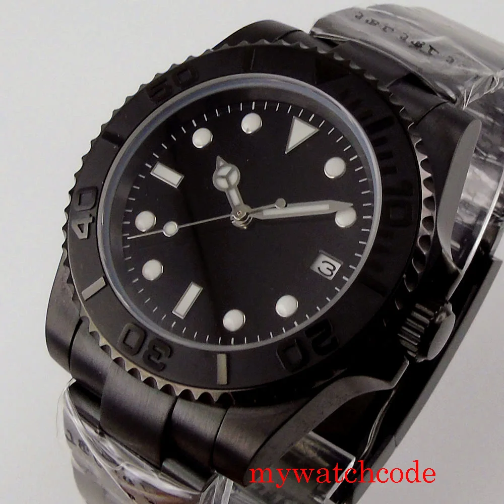

BLIGER 24 Jewels NH35 MIYOTA 8215 Sterile Black PVD Automatic 40mm Men's Wristwatch Sapphire Glass Auto Date Oyeter Bracelet