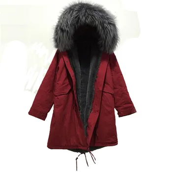New fashion thick warm red long style fur jacket with grey faux fur lining parka winter casual coats can change collar color 
New fashion thick warm red long style fur jacket with grey faux fur lining parka winter casual coats can change collar color