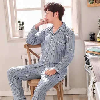 Men's pajamas long sleeve cotton spring and autumn cardigan pajamas men's elegant plus size household suit men's youth
Men's pajamas long sleeve cotton spring and autumn cardigan pajamas men's elegant plus size household suit men's youth