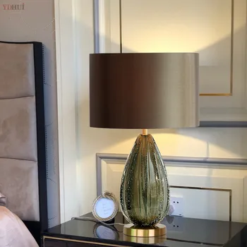 Modern Home Decor Bedroom Table Lamp E27 Stained Dark Green Glass Support Round Fabric Lampshade Table Lamp Light Fixtures 
Modern Home Decor Bedroom Table Lamp E27 Stained Dark Green Glass Support Round Fabric Lampshade Table Lamp Light Fixtures