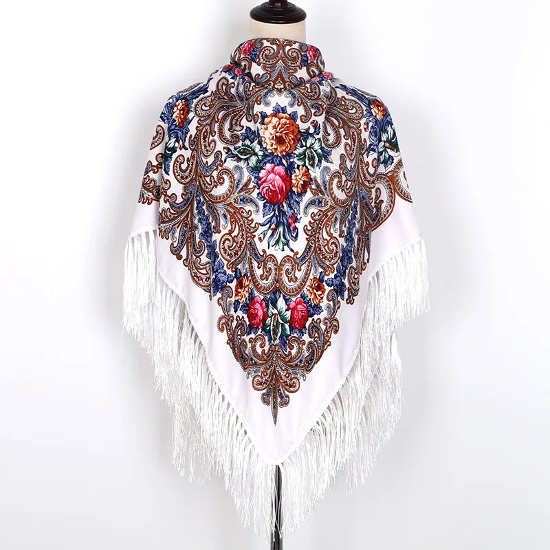 130*130cm Russian National Square Scarf Women Ethnic Style Floral Print Shawl Ladies Retro Fringed Blanket Shawl
130*130cm Russian National Square Scarf Women Ethnic Style Floral Print Shawl Ladies Retro Fringed Blanket Shawl