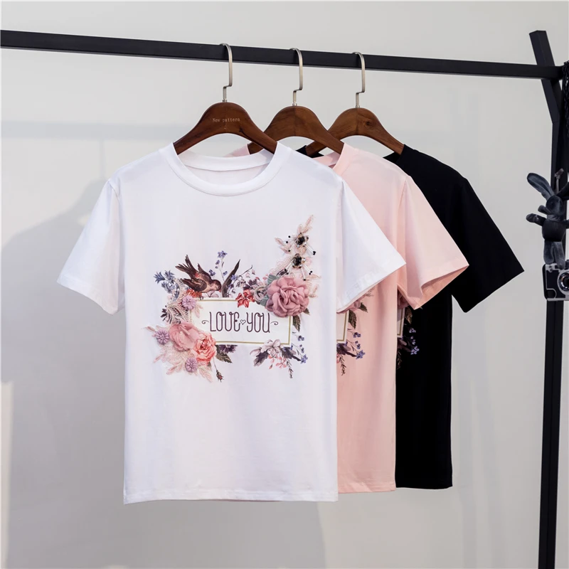 High Quality luxury 3D Embroidery Bead t shirt Tops Runway Designer Appliques Flower Short Sleeve Tshirts Summer Girl T-shirts
High Quality luxury 3D Embroidery Bead t shirt Tops Runway Designer Appliques Flower Short Sleeve Tshirts Summer Girl T-shirts