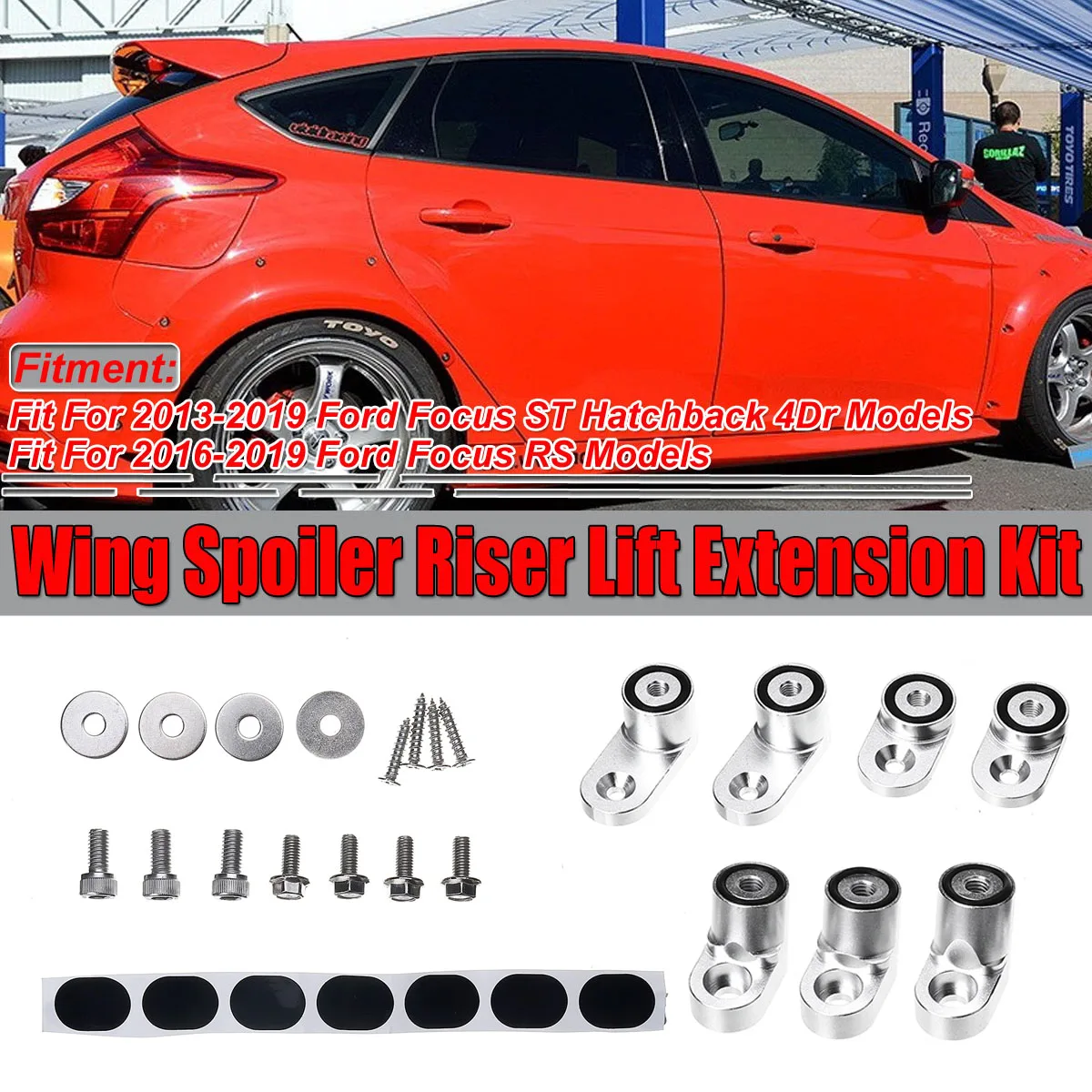 New ST/RS Car Rear Trunk Spoiler Wing Riser Lift Extension Kit For Ford For Focus ST Hatchback 4Dr 2013-2019 RS 2016-2019 
New ST/RS Car Rear Trunk Spoiler Wing Riser Lift Extension Kit For Ford For Focus ST Hatchback 4Dr 2013-2019 RS 2016-2019