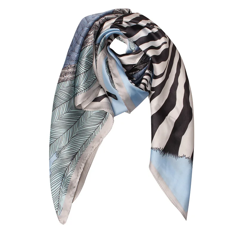 Zebra Feather Jungle Leaves Monochrome Bordered Design Imitated Silk Fabric around Covered Edge Kerchief
Zebra Feather Jungle Leaves Monochrome Bordered Design Imitated Silk Fabric around Covered Edge Kerchief