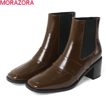 MORAZORA 2021 Genuine leather boots autumn winter fashion women boots thick heels square toe black brown color ankle boots 
MORAZORA 2021 Genuine leather boots autumn winter fashion women boots thick heels square toe black brown color ankle boots