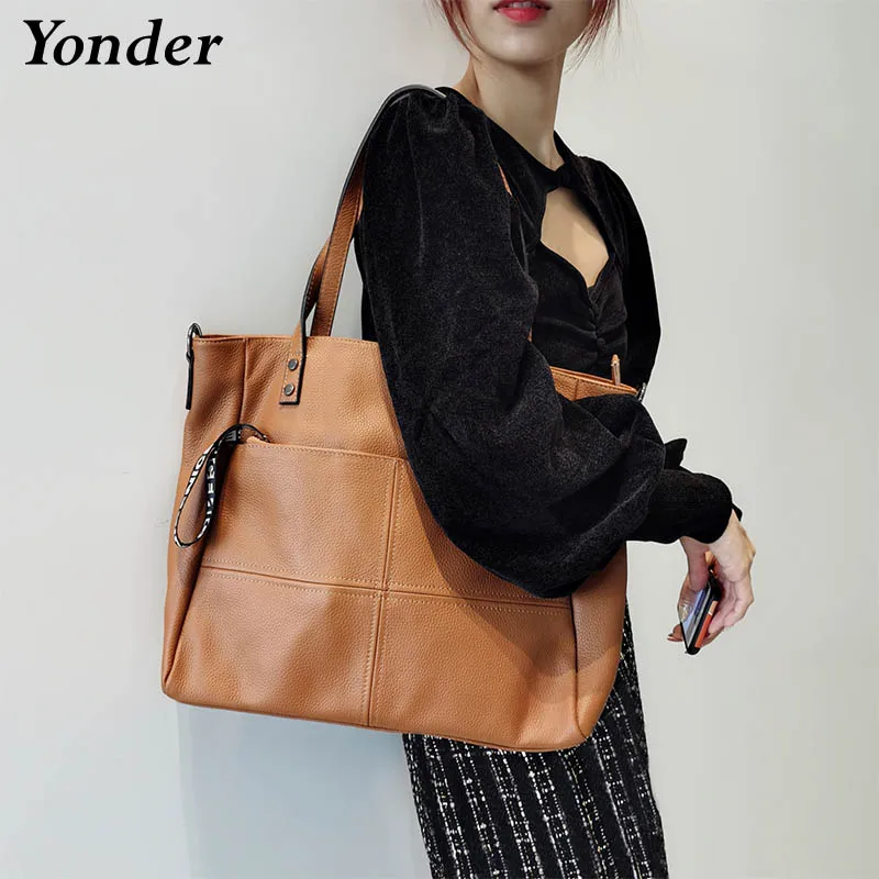 Фото Soft Cow Leather Tote Shoulder Bag Women's Large Genuine Handbags Big Ladies Hand Bags Casual Sac A Main Femme 2021 | Багаж и сумки