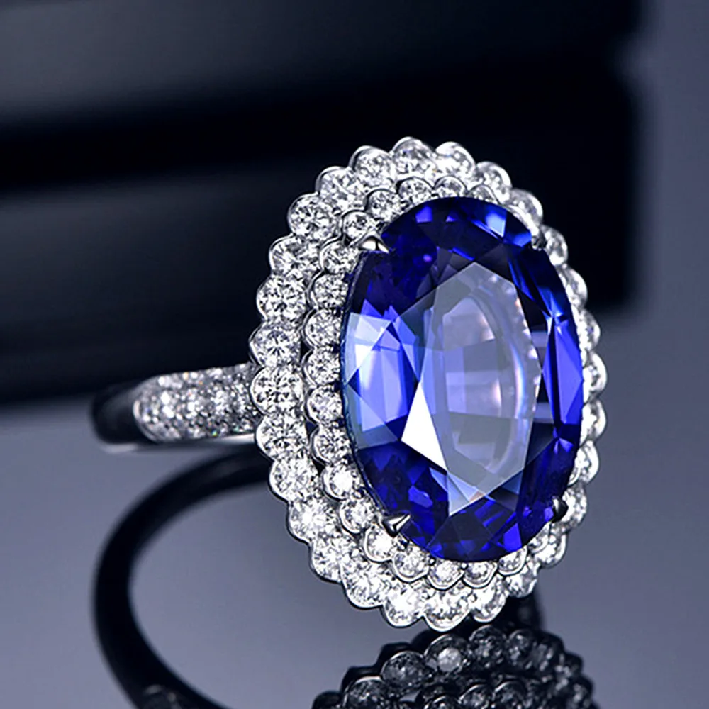 

Big sapphire gemstones diamonds Rings for women blue crystal 18k white gold silver 925 luxury jewelry argent bijoux party gift