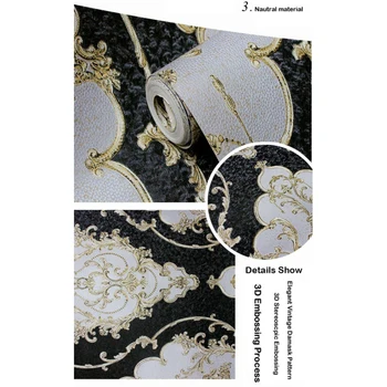 10M*0.53M Black Gold Damask Waterproof Wall Sticker Murals Embossed Textured PVC Roll Vintage Royal Blue Gold Damask Patterns
10M*0.53M Black Gold Damask Waterproof Wall Sticker Murals Embossed Textured PVC Roll Vintage Royal Blue Gold Damask Patterns