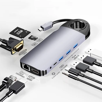 10-In-1 USB-C Hub Docking Station Adapter With 3 USB 3.0/60W Type-C PD/4K HD Display Video Output 1080P VGA Memory Card Reader
10-In-1 USB-C Hub Docking Station Adapter With 3 USB 3.0/60W Type-C PD/4K HD Display Video Output 1080P VGA Memory Card Reader
