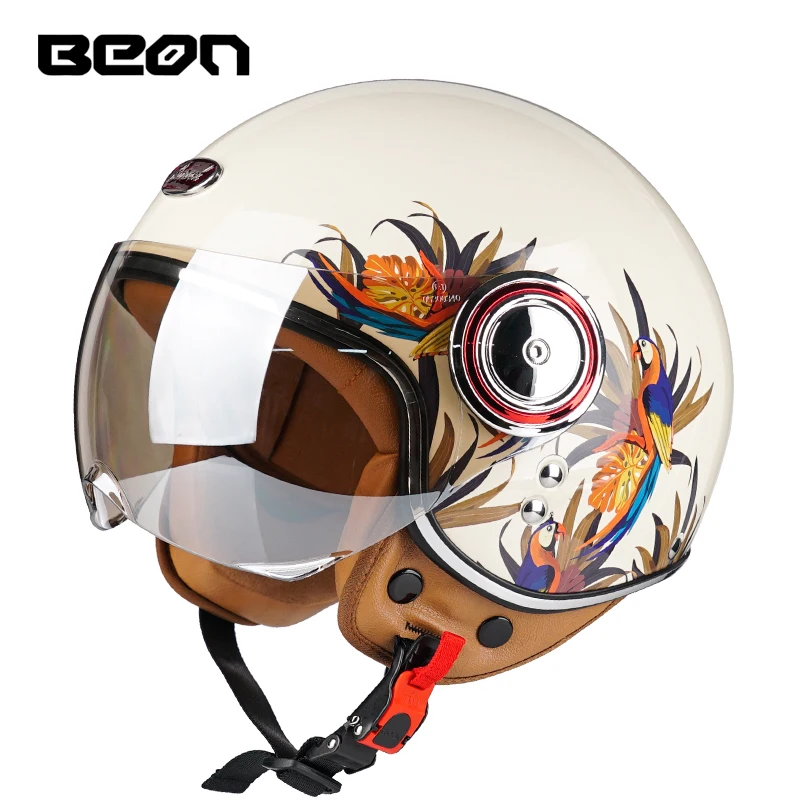 

BEON B110B CREAM WHITE DEMI JET ELECTRIC SCOOTER MOTOBIKER OPEN FACE HELMET SMOKE SHORT LENS BIKE HALF COVER HELMETS MOTORCYCLE