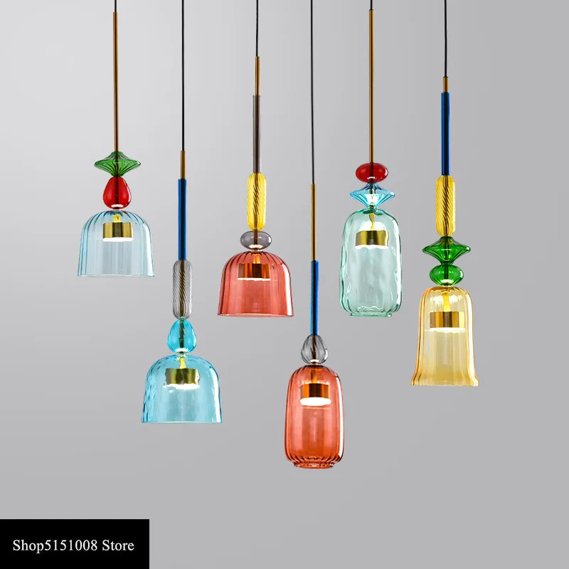 

Nordic Color Candy Pendant Lights modern Living Room Bedroom Children's Room Glass Hanging Lamps Luminaira Home Decor Fixtures