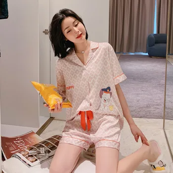 Women Pajamas Set 2 Pieces Printed Faux Silk Pajamas Suit Cute Sleepwear Short Sleeves Sleepwear Shorts For Female
Women Pajamas Set 2 Pieces Printed Faux Silk Pajamas Suit Cute Sleepwear Short Sleeves Sleepwear Shorts For Female
