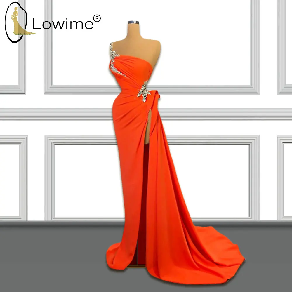 Orange One Shoulder Mermaid Evening Dresess 2020 Beaded High Split Formal Dresses вечерние платья Robe De Soiree 
Orange One Shoulder Mermaid Evening Dresess 2020 Beaded High Split Formal Dresses вечерние платья Robe De Soiree