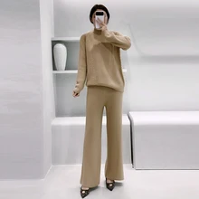 Autumn Winter Elegant 2 Piece Pant Suits Women Knitted Long Sleeve Two Piece Set Turtleneck Top & Wide Leg Pants Women Suits
Autumn Winter Elegant 2 Piece Pant Suits Women Knitted Long Sleeve Two Piece Set Turtleneck Top & Wide Leg Pants Women Suits