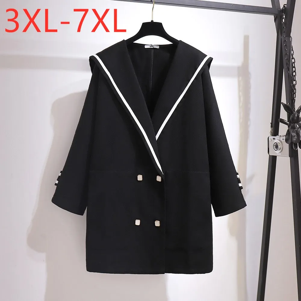 

New Ladies Autumn Winter Plus Size Women Clothing Overcoat Large Long Sleeve Loose Black Button Woollen Coat 3XL 4XL 5XL 6XL 7XL