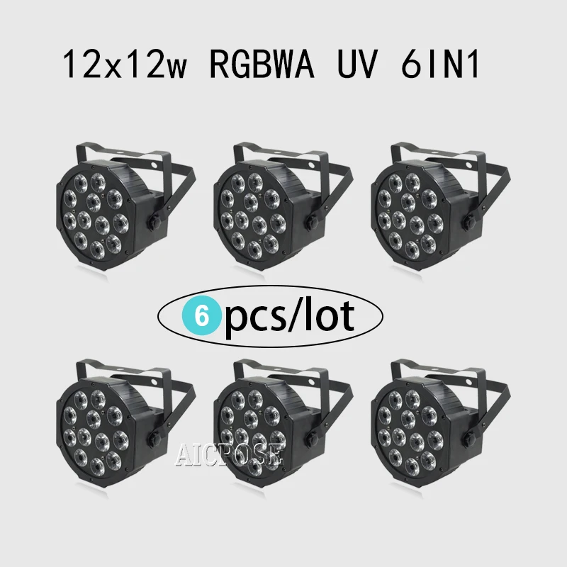 6 шт./лот 12x12 Вт светодиодный Par светильник s RGBWA UV в 1 плоский par led dmx512 управление Can 64