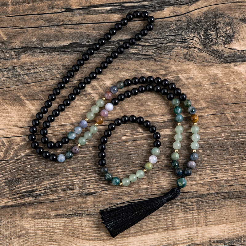 8mm Natural Green Aventurine Indian Agate Black Onyx Beaded Necklace 108 Japa Mala Meditation Yoga Blessing Jewelry Bracelet Set
8mm Natural Green Aventurine Indian Agate Black Onyx Beaded Necklace 108 Japa Mala Meditation Yoga Blessing Jewelry Bracelet Set