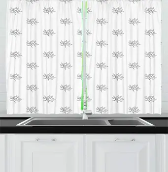 Grey White Floral Kitchen Curtains Hand Drawn Like Monochromatic Isolated Little Leaves Branches Plain Backdrop for Kitchen
Grey White Floral Kitchen Curtains Hand Drawn Like Monochromatic Isolated Little Leaves Branches Plain Backdrop for Kitchen
