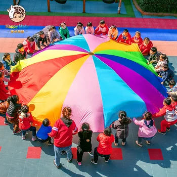 

Happymaty 2M/3M/3.6M/4M Diameter Outdoor Rainbow Umbrella Parachute Toy Kindergarten Teamwork Game Toy For Children