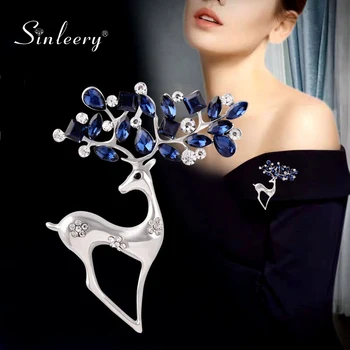 

SINLEERY Chic Blue Cubic Zircon Brooch Lady Flower Deer Sailboat Pearl Brooch For Women Accessories Fashion Jewelry XZ046 SSH