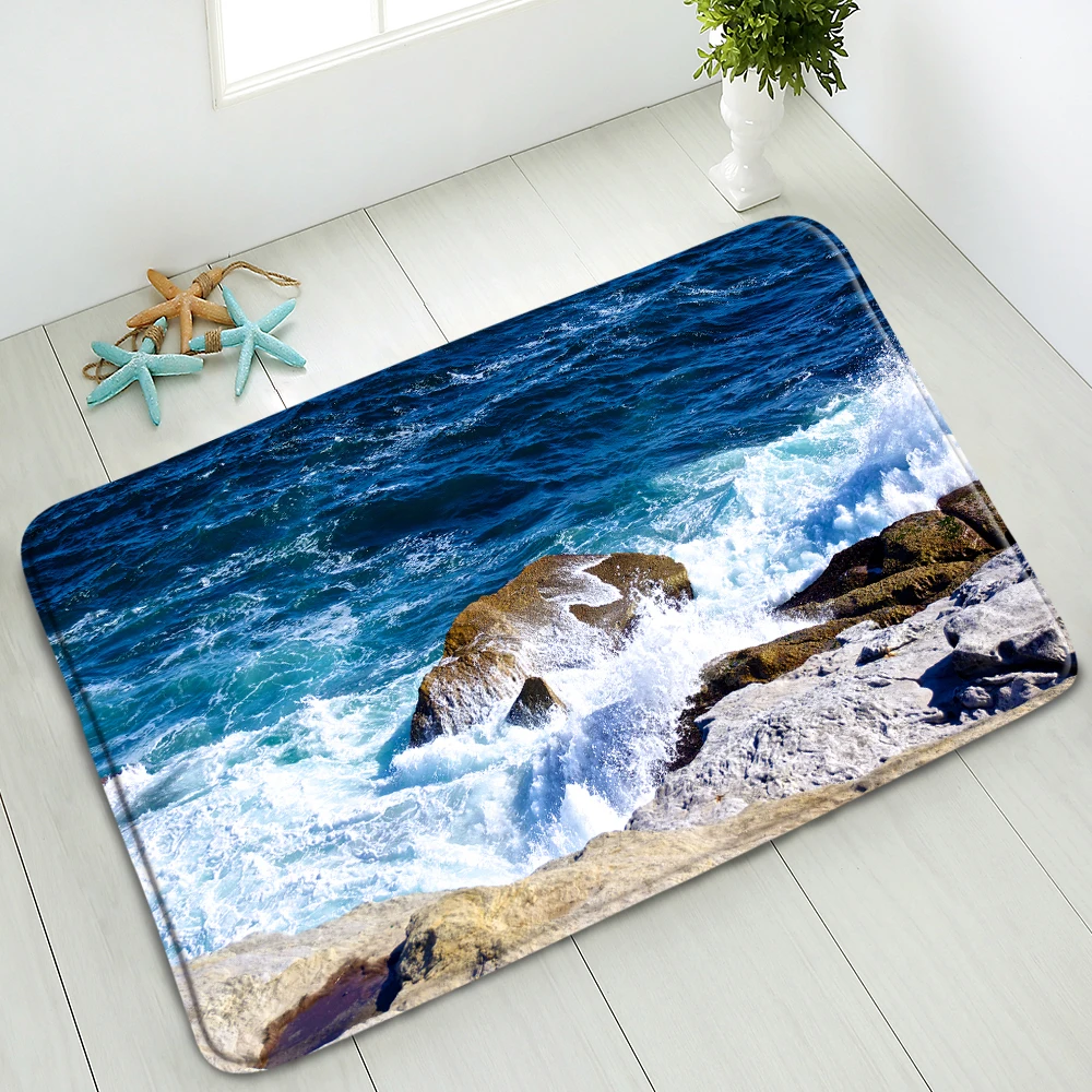 

Blue Ocean Scenery Non-Slip Bath Mat Kitchen Bedroom Living Room Doormat Absorbent Floor Mats Home Carpet Washable Foot Pads