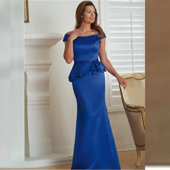 New Elegant Mermaid Royal Blue Cap Sleeves Mother of the Bride Dresses With Peplum Beaded Wedding Party Gowns Full Length
New Elegant Mermaid Royal Blue Cap Sleeves Mother of the Bride Dresses With Peplum Beaded Wedding Party Gowns Full Length