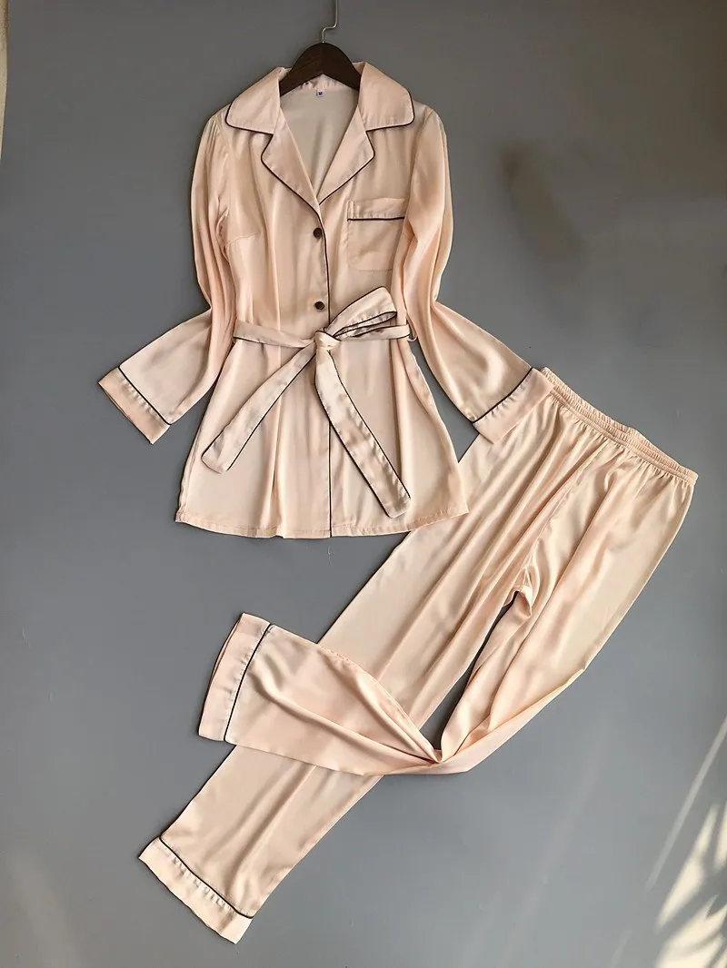 Women Rayon Solid Homewear Female Elegant Turn-Down Collar Thin Sleepwear Spring Autumn Belt Pockets Pajama Sets
Women Rayon Solid Homewear Female Elegant Turn-Down Collar Thin Sleepwear Spring Autumn Belt Pockets Pajama Sets